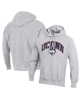 Champion Men's Heather Gray UConn Huskies Vault Late Night Reverse Weave Pullover Hoodie