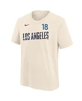 Nike Big Boys and Girls Yoshinobu Yamamoto Cream Los Angeles Dodgers 2024 City Connect Fuse Name Number T-Shirt