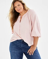 Style & Co Plus Embroidered Popover Blouse, Created for Macy's