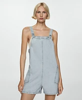 Mango Women's Denim Jumpsuit Shorts