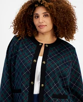 Tommy Hilfiger Plus Contrast-Trim Plaid Jacket