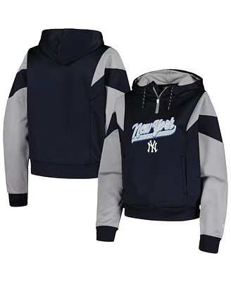 New Era Women's Navy York Yankees Colorblock Fleece Quarter-Zip Hoodie