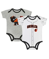 Outerstuff Newborn Baby Boys and Girls Gray/White Baltimore Orioles Two-Pack Play Ball Bodysuit Set