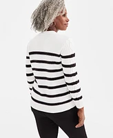 Style & Co Women's Striped Cable-Knit Button-Shoulder Sweater, Created for Macy's