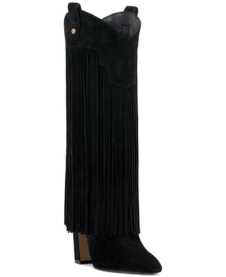 Vince Camuto Women's Shela Wide-Calf Fringe Cowboy Boots