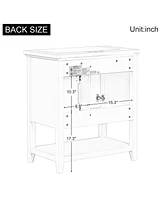 Streamdale Furniture 30" Bathroom Vanity with Ceramic Sink, Multi-Functional Drawer, Solid Wood Legs