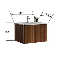 Etna 24" Striped Walnut Vanity w/ White Ceramic Sink