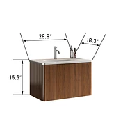 Streamdale Furniture Etna 30" Striped Walnut Vanity w/ White Ceramic Sink