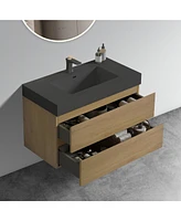 36" Natural Oak Vanity w/ Sink & Ample Storage