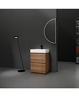 24" Modern Bathroom Vanity with Single Sink, Double Drawer, Brown