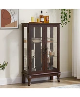 Simplie Fun Elegant 2-Door Curio Cabinet with Tempered Glass and Adjustable Shelves