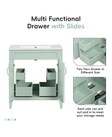 Streamdale Furniture 30" Green Bathroom Vanity with Sink, Multi-Functional Cabinet