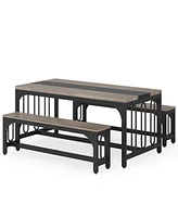 Tribesigns 55 Inch Dining Table Set for 4-6, 3-Piece Kitchen with 2 Benches, Space-Saving Room Home Kitchen, Restaurant