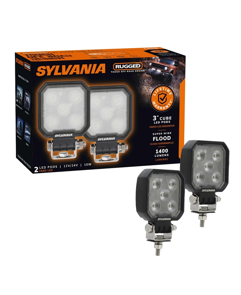 Sylvania Rugged 3 Inch Cube Led Light Pods | Lifetime Limited Warranty | Flood Light 1400 Raw Lumens, Best Quality Off Road Driving Work Light, Truck,