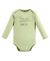 Touched by Nature Baby Boys Organic Cotton Long-Sleeve Bodysuits, Peas And Thank You