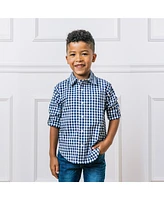 Hope & Henry Baby Boys Organic Long Sleeve Stretch Poplin Roll-Up Button Down Shirt