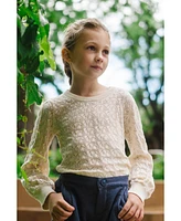 Hope & Henry Baby Girls Long Balloon Sleeve Pointelle Pullover Sweater