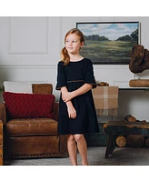 Hope & Henry Baby Girls Ruffle Sleeve Ponte Dress with Suede Detail