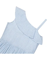 Hope & Henry Girls' Linen One Shoulder Flounce Dress with Ruffle Hem