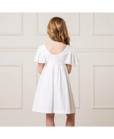 Hope & Henry Girls' Flutter Sleeve Eyelet Empire Dress