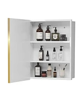 Golden Framed White Bathroom Medicine Cabinet (16x28in)