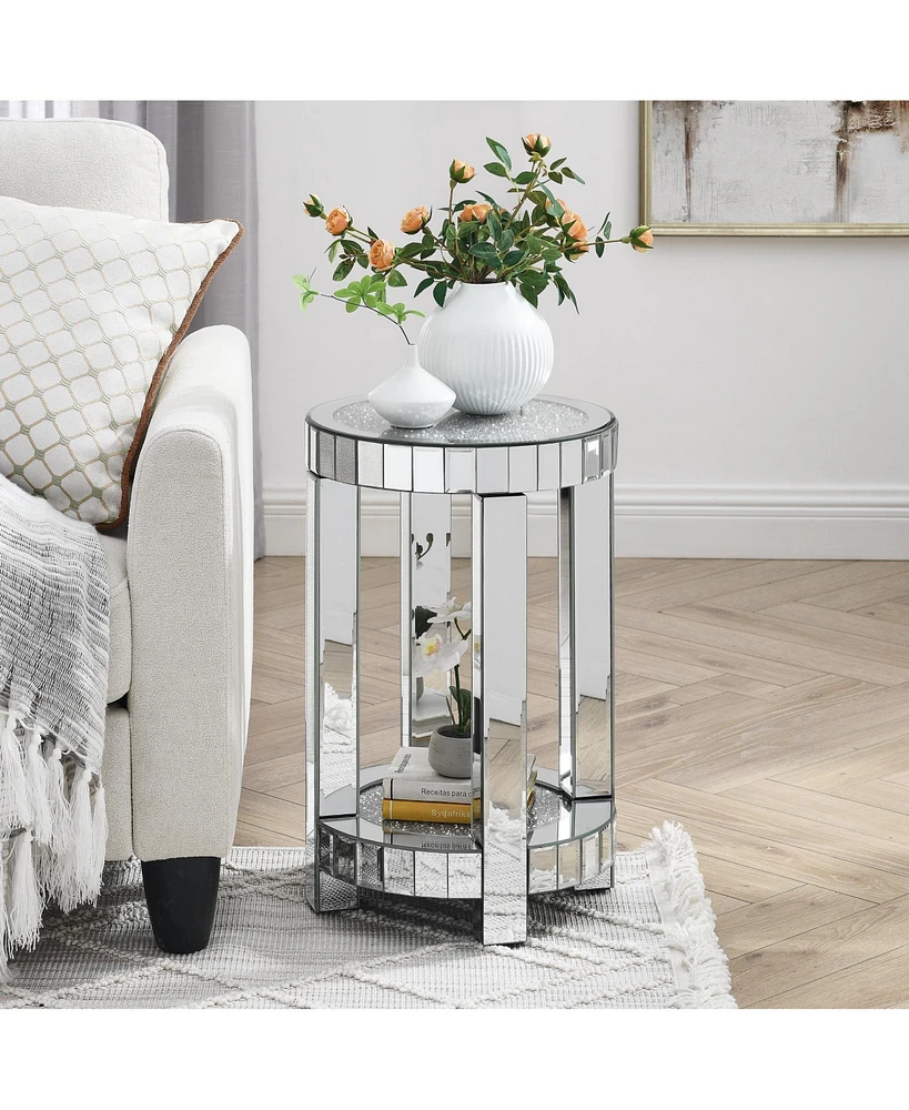 Streamdale Furniture Crystal Inlay Mirror Coffee Table with Storage