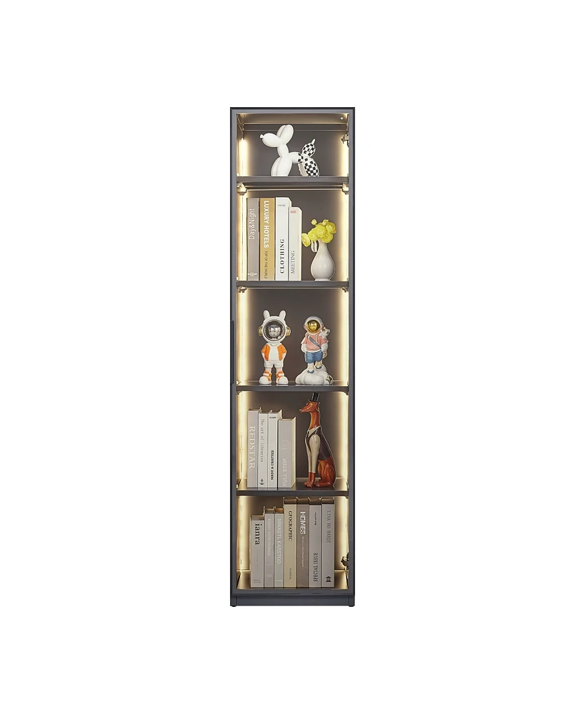 Simplie Fun Single Door Display Cabinet with Adjustable Shelves and Led Lights