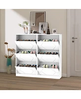 6-Tier Carved Shoe Cabinet for Entryway, White
