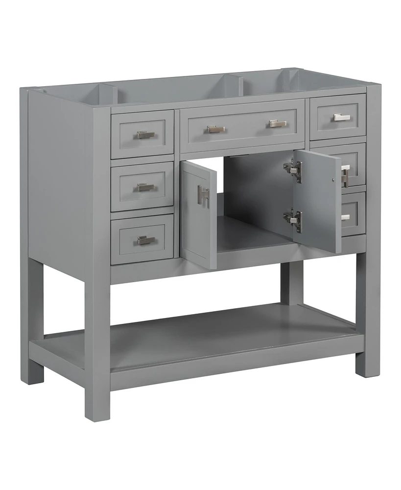 Simplie Fun 36'' Grey Bathroom Vanity Cabinet with Soft-Close Doors and Drawers