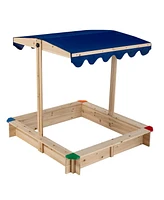 Slickblue Kids Wooden Sandbox with Height Adjustable and Rotatable Canopy Outdoor Playset