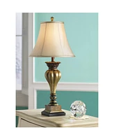 Regency Hill Senardo Traditional Table Lamp Vase Silhouette with Fluting and Floral Detail 30" Tall Gold Tan Bell Shade Decor for Living Room Bedroom