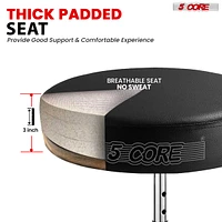 5 Core Drum Throne Comfortable Padded Guitar Stool Height Adjustable Music Dj Chair Heavy Duty Seat - Black