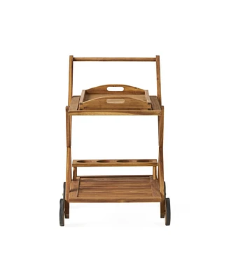 Simplie Fun Riviera Acacia Wood Mobile Bar Cart