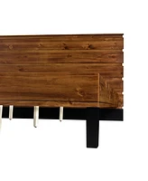 Simplie Fun Mid-Century Modern Solid Wood King Bed with Six-Piece Headboard