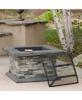 28" Square Fire Pit With Iron Shield