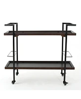 Simplie Fun Modern Industrial Bar Cart With Shelving, Bottle Holders, And Rolling Casters