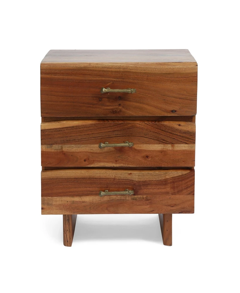 Simplie Fun Acacia Wood Nightstand With Antique Brass Handles And Storage Drawers