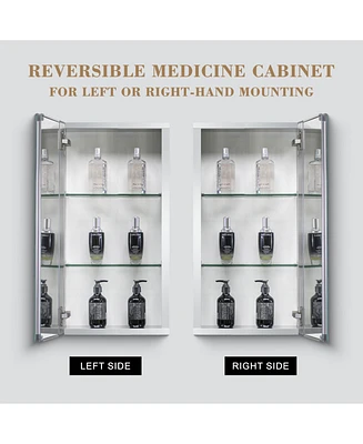 Simplie Fun 15x26" Medicine Cabinet with Mirror, Adjustable Shelves, Soft-Close Hinge, Invisible Handle, LeFT/Right Mount