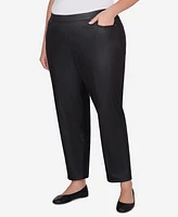 Alfred Dunner Plus Rue Rivoli Women's Faux Leather Flat Elastic Waist Medium Length Pant