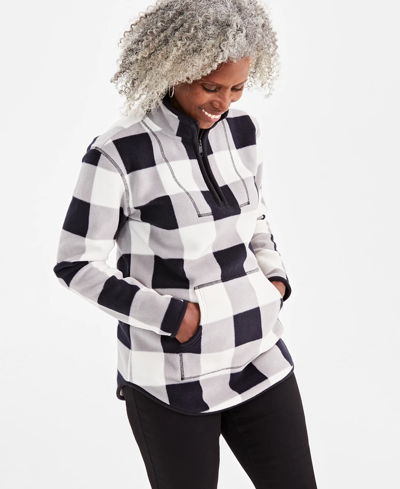 Style & Co Women's Plaid Fleece Quarter-Zip Sweatshirt, Created for Macy's