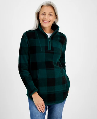 Style & Co Women's Plaid Fleece Quarter-Zip Sweatshirt, Created for Macy's