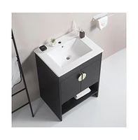 Simplie Fun 24" Modern Bathroom Vanity with Ceramic Sink, Black Cabinet