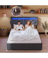 Streamdale Furniture Queen Bed Frame with Usb Charging, Led Lights, Headboard, Storage Drawers