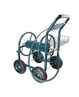 Streamdale Furniture 4-Wheel Garden Hose Reel Cart with Basket