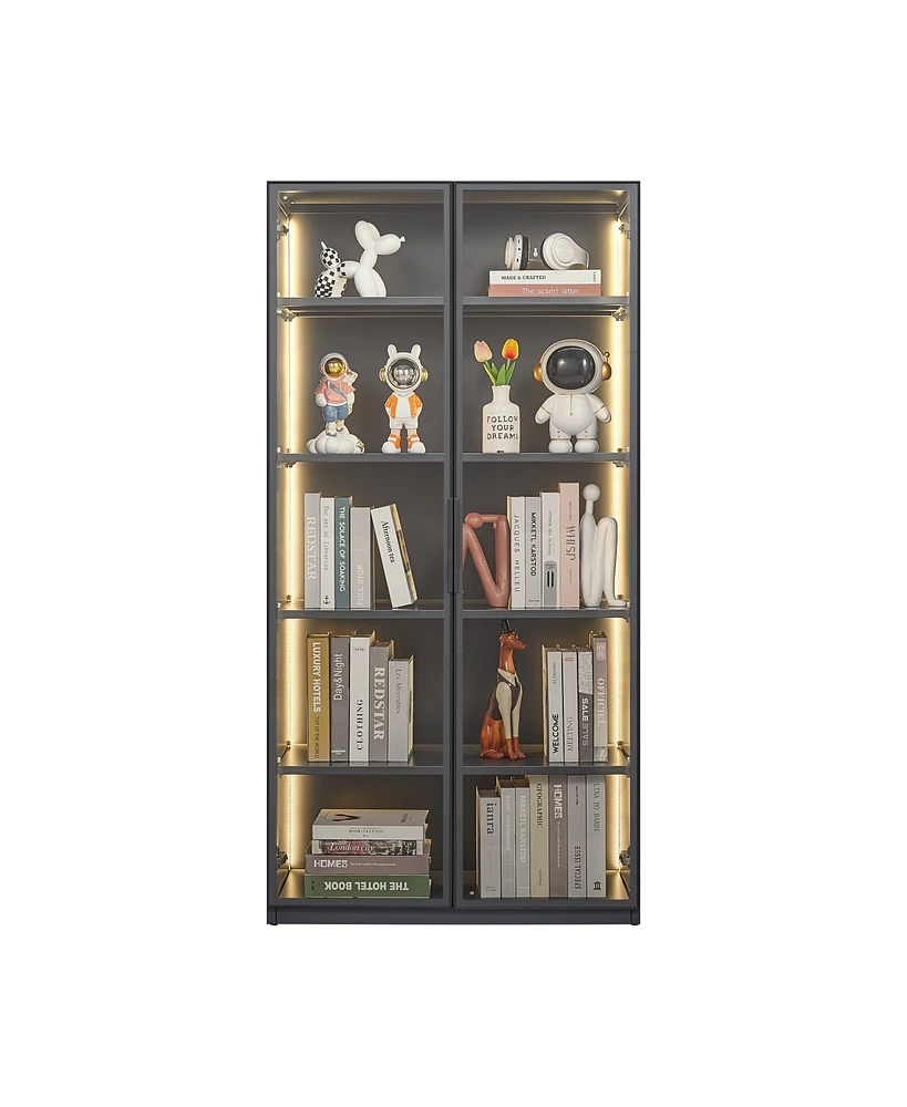 Simplie Fun Modern Glass Display Cabinet with Led Lights