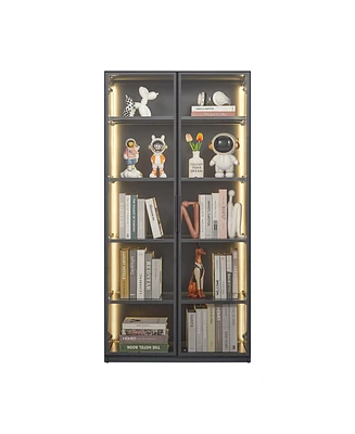 Simplie Fun Modern Glass Display Cabinet with Led Lights