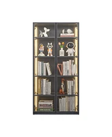 Simplie Fun Modern Glass Display Cabinet with Led Lights