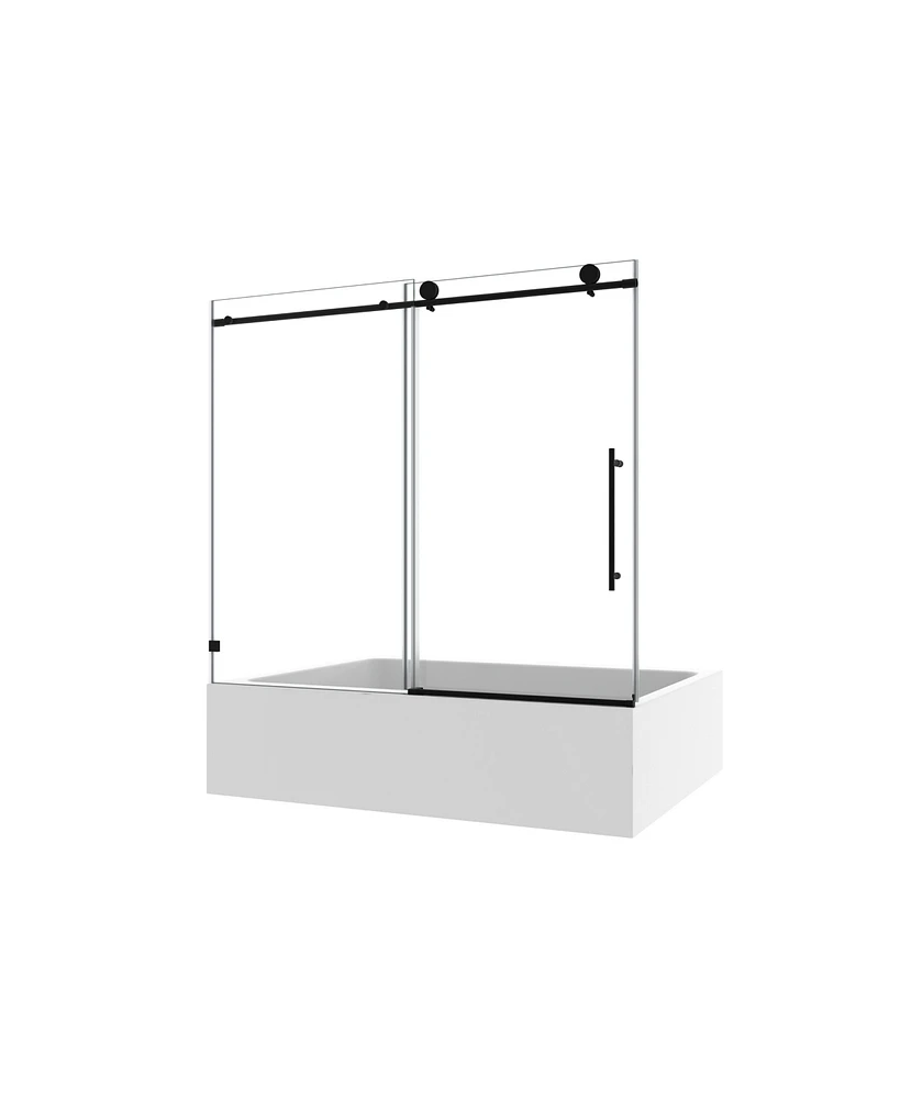 Simplie Fun Matte Black Frameless Shower Door with Adjustable Soft-Closing