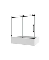 Simplie Fun Matte Black Frameless Shower Door with Adjustable Soft-Closing