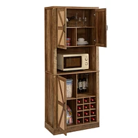 Rustic Oak Farmhouse Kitchen Cabinet with Faux Rattan Doors and Wine Storage